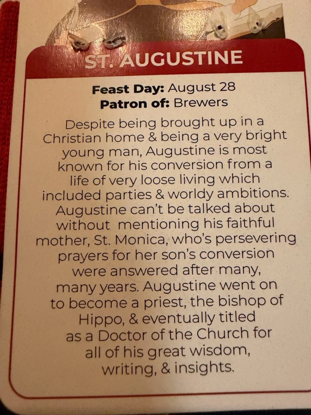 NWT Sock Religious St. Augustine Unisex Novelty Crew Socks w.  Religious Motif.